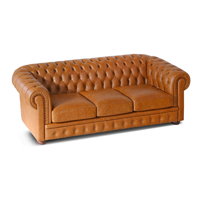 Divano Chester Pelle Fiore Cognac 225x98x76 cm