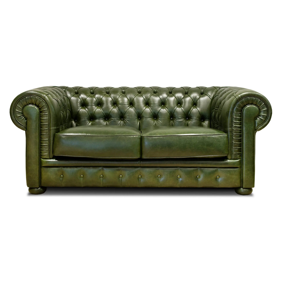 Divano Chester Pelle Fiore Verde Inglese 180x98x76 cm