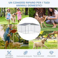 Gabbia Kennel per Cani da Esterno 400x230x232 cm in Metallo e Tetto in Tessuto Oxford Argento