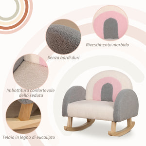 Poltroncina Dondolo per Bambni 50x45x50 cm in Pile Effetto Lana D’agnello Grigia e Rosa