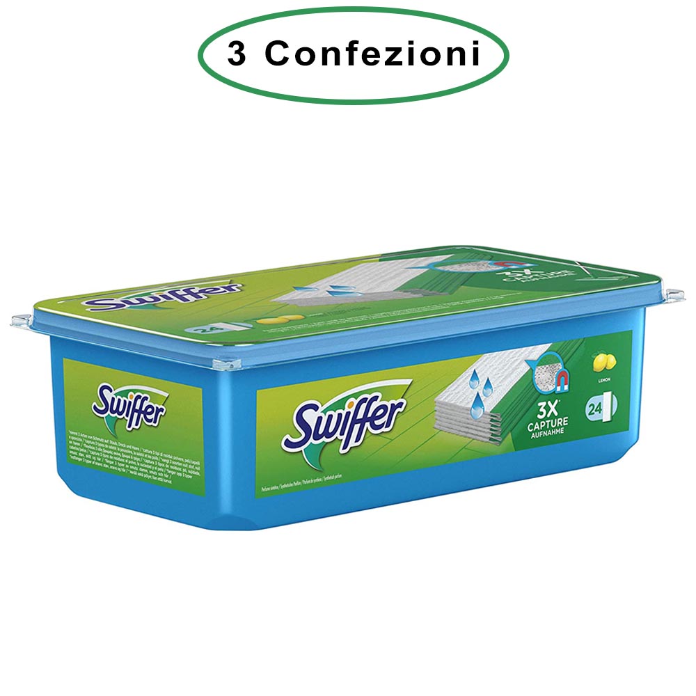 Swiffer wet panni umidi lavapavimenti per scopa al limone 3 confezioni da 24 panni