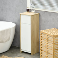 Mobile Bagno con Cassetto e Armadietto con Ripiano Regolabile Interno 32,6x30x90 cm in MDF Bianco e legno naturale