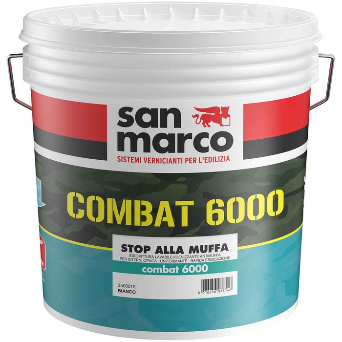 Combat 6000 Pittura Lavabile Antimuffa Per Interni, Bianco - Lt. 14