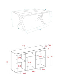 Set di mobili, Tavolo 170 Bicolore piedi X 8 commensali, Madia / Credenza 140 Tall, colore Rovere e Nero, Industriale RF1244