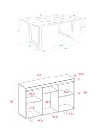 Set di mobili, Tavolo 170 Bicolore piedi a U 8 commensali, Madia / Credenza 140 Tall, colore Rovere e Nero, Industriale RF1300