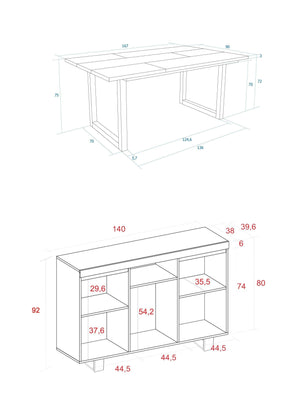 Set di mobili, Tavolo 170 Bicolore piedi a U 8 commensali, Madia / Credenza 140 Tall, colore Rovere e Nero, Industriale RF1300