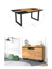 Set di mobili, Tavolo 170 Bicolore piedi a U 8 commensali, Madia / Credenza 140 Tall, colore Rovere e Nero, Industriale RF1300