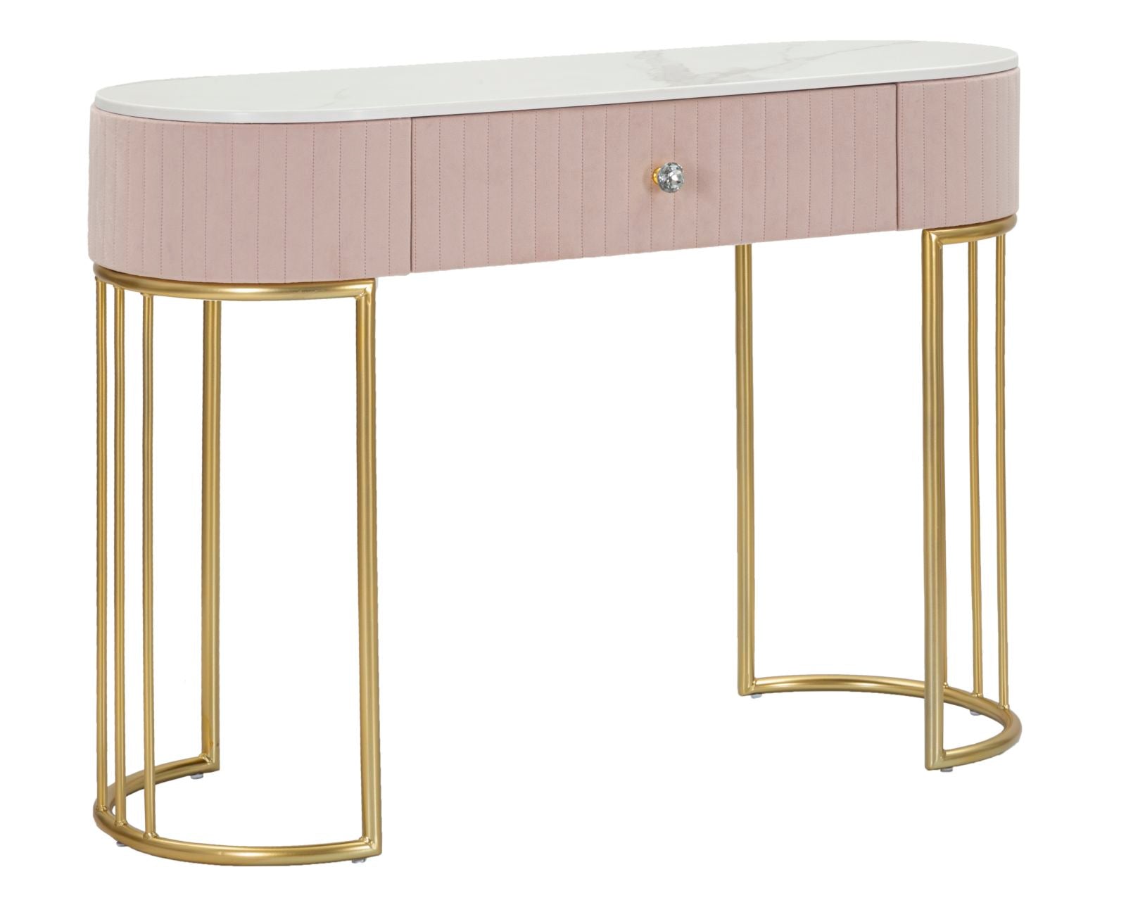 Consolle con cassetto rosa, metallo dorato, piano in similmarmo 100x40x75cm Montpellier