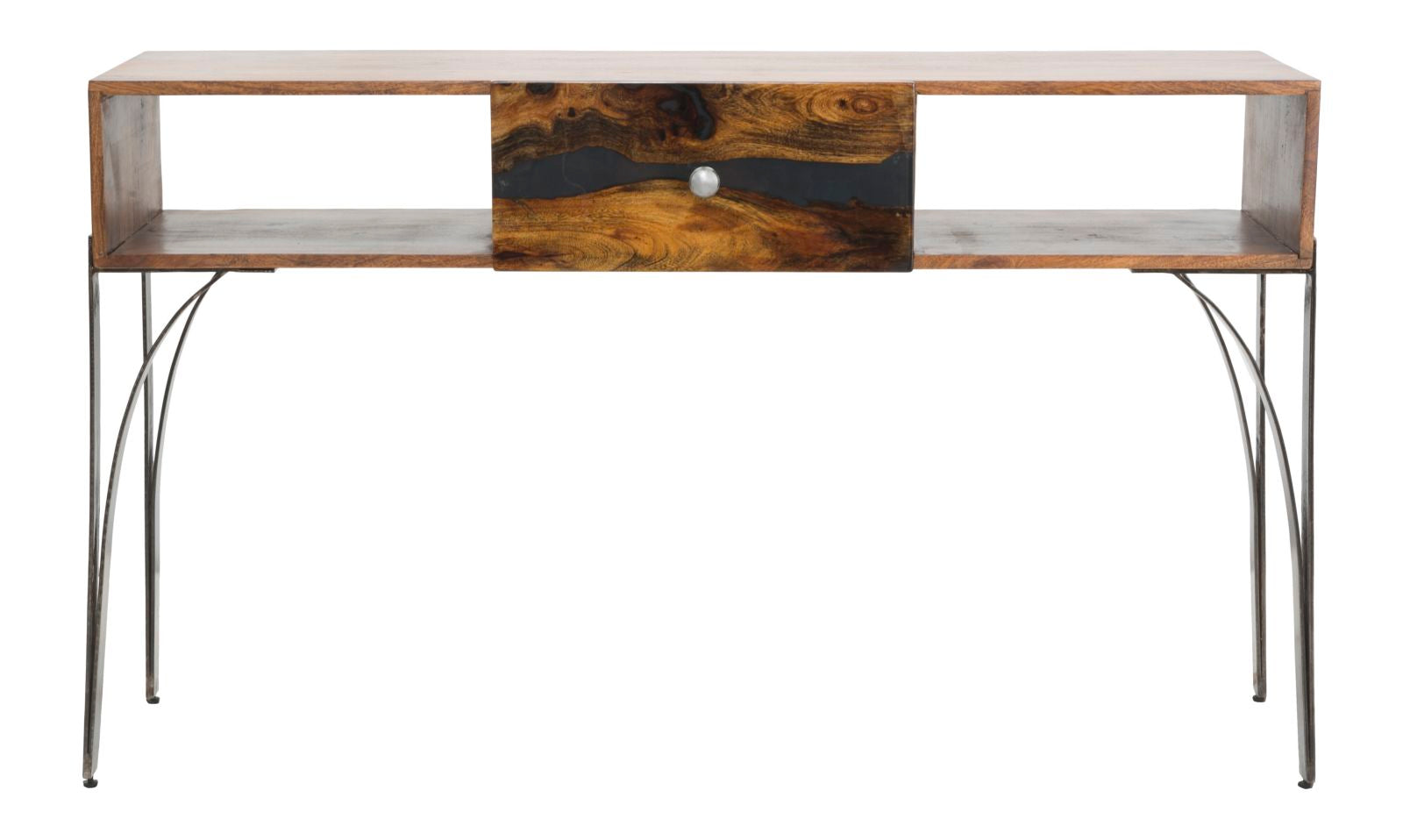 Consolle in legno di acacia e metallo, cassetto 130x40x80cm Mustang