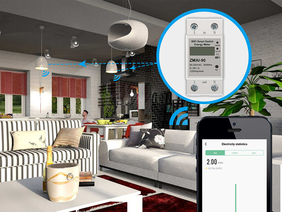 Contatore Wifi 60A Contatore di Energia Digitale Monofase su Guida DIN APP Tuya Smart Life
