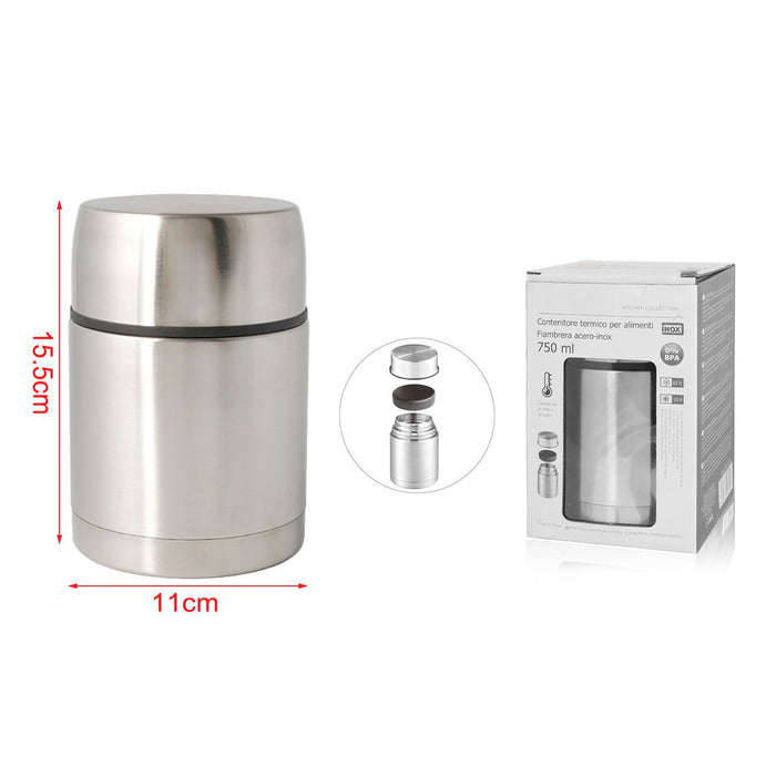 Contenitore Termico per Alimenti in Acciaio Inox Mantiene Freddo e Caldo per 12 ore 750mL H15.5 x W11cm