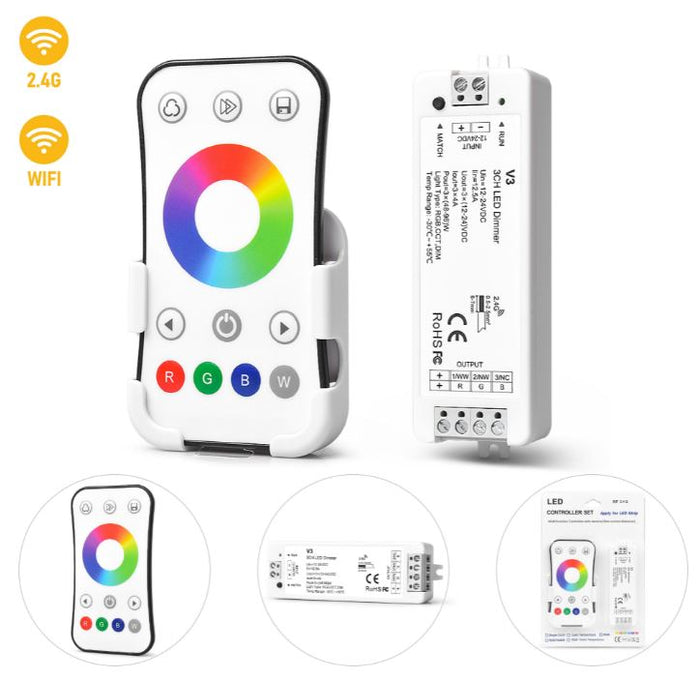 Centralina Controller RGB LED 12/24V con telecomando Touch 2.4G per striscia LED V3-R8-1