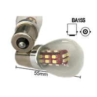 Coppia 2 Lampade Led BA15S 1156 P21W Con 28 Smd 3014 Rosso 12V 2W Stessa Grandezza Originale