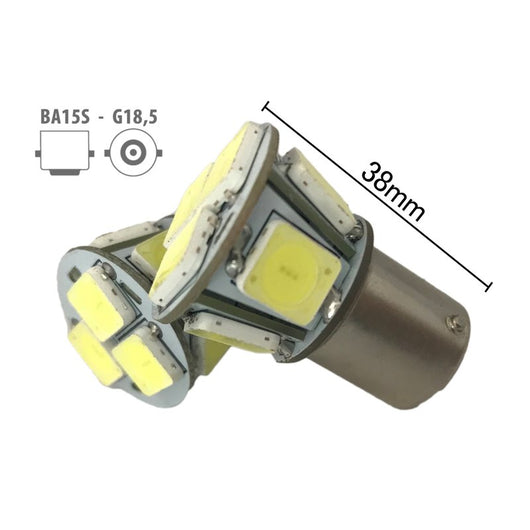 Coppia 2 Lampade Led BA15S 1156 P21W Con 8 Smd 9080 Bianco Freddo 6000K 12V 4W