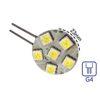 Coppia 2 Lampade Led G4 Con 6 Smd 5050 Colore Bianco Freddo 6000K 12V 1W Diametro 23mm