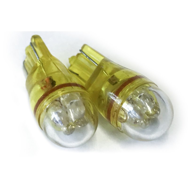 Coppia 2 Lampade Led T10 Con 4 Led F3 Cappuccio Tondo Colore Giallo Yellow 12V 0,2W