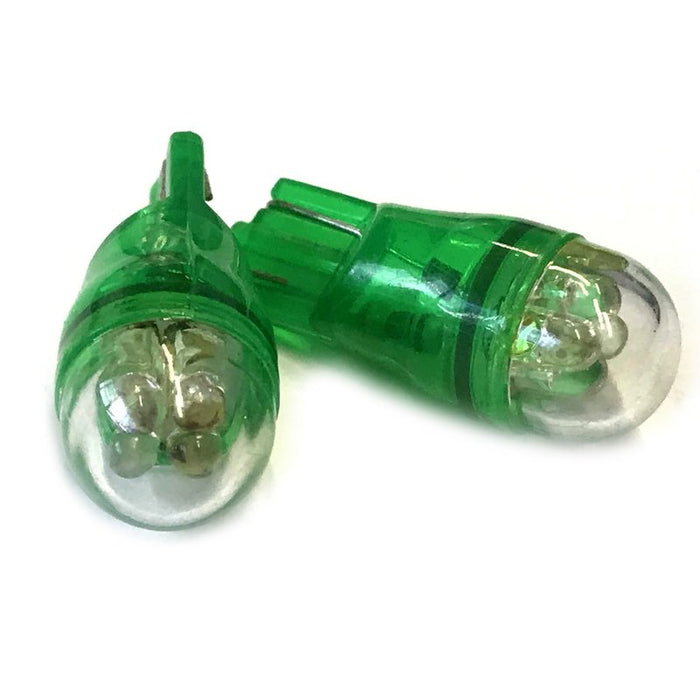 Coppia 2 Lampade Led T10 Con 4 Led F3 Cappuccio Tondo Colore Verde Green 12V 0,2W