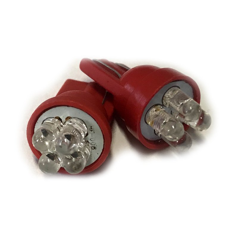 Coppia 2 Lampade Led T10 Con 4 Led F3 Colore Rosso Red 12V 0,2W