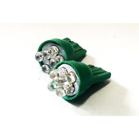 Coppia 2 Lampade Led T10 Con 4 Led F3 Colore Verde Green 12V 0,2W