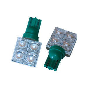 Coppia 2 Lampade Led T10 Con 4 Led F5 Flux Laterale Colore Verde Green 12V 0,2W