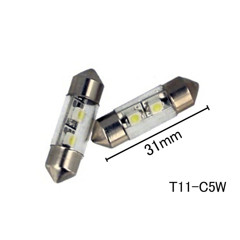 Coppia 2 Lampade Led T11 C5W Siluro 31mm Con 2 Smd 3528 Colore Bianco Freddo 6000K 12V 1W