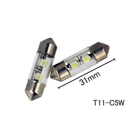 Coppia 2 Lampade Led T11 C5W Siluro 31mm Con 2 Smd 3528 Colore Bianco Freddo 6000K 12V 1W