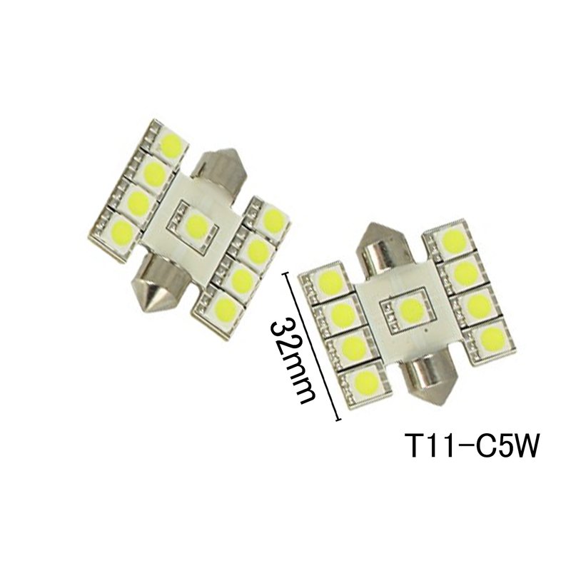 Coppia 2 Lampade Led T11 C5W Siluro 32mm Con 9 Smd 5050 Colore Bianco Freddo 6000K 12V 1W