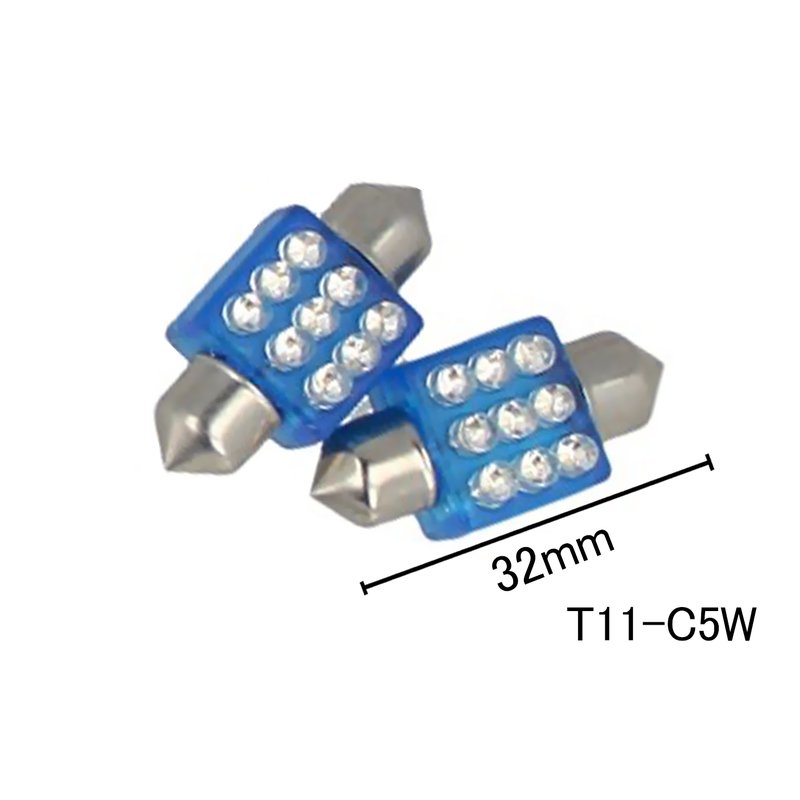 Coppia 2 Lampade Led T11 C5W Siluro 32mm Quadrato Con 9 Led F3 Colore Blue Blu 12V 0,2W