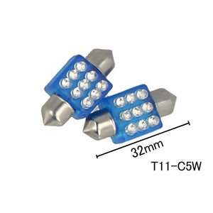 Coppia 2 Lampade Led T11 C5W Siluro 32mm Quadrato Con 9 Led F3 Colore Blue Blu 12V 0,2W