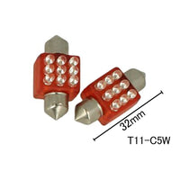 Coppia 2 Lampade Led T11 C5W Siluro 32mm Quadrato Con 9 Led F3 Colore Rosso 12V 0,2W