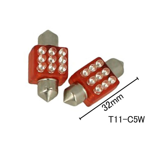 Coppia 2 Lampade Led T11 C5W Siluro 32mm Quadrato Con 9 Led F3 Colore Rosso 12V 0,2W