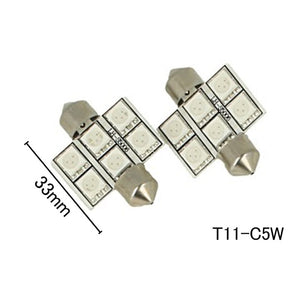 Coppia 2 Lampade Led T11 C5W Siluro 33mm Con 6 Smd 5050 Colore Verde 12V 1W