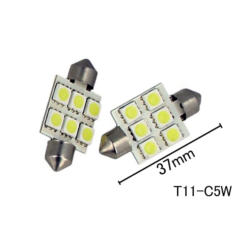 Coppia 2 Lampade Led T11 C5W Siluro 37mm Con 6 Smd 5050 Colore Bianco Freddo 6000K 12V 2W