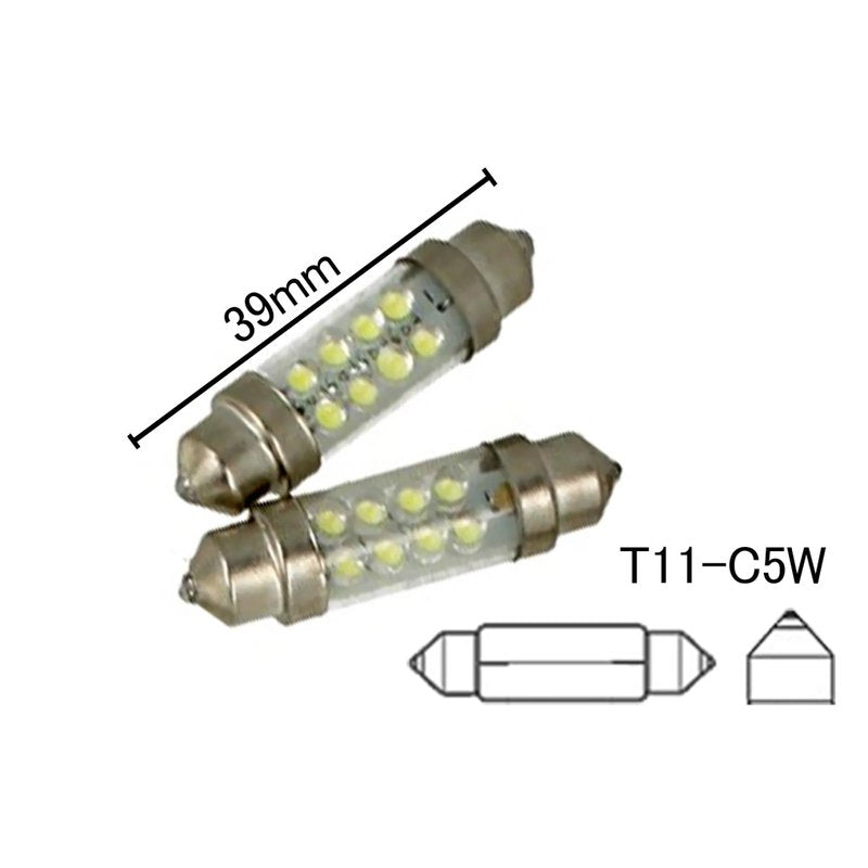 Coppia 2 Lampade Led T11 C5W Siluro 39mm Con 8 Led F3 Colore Verde Green 12V 0,2W