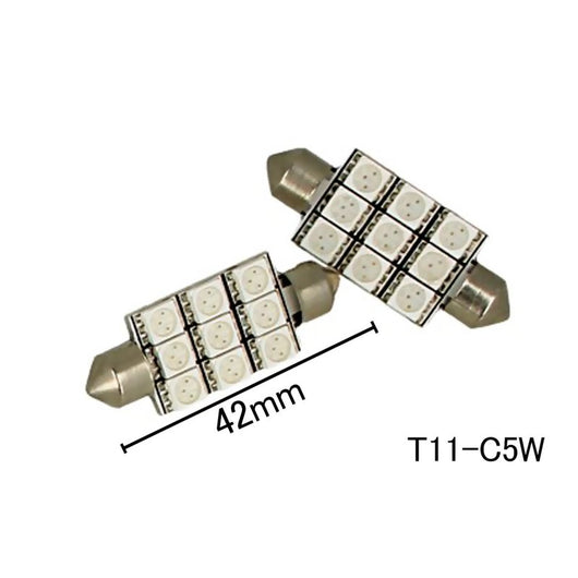 Coppia 2 Lampade Led T11 C5W Siluro 42mm Con 9 Smd 5050 Colore Green 12V 2W