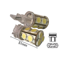 Coppia 2 Lampade Led T25 3157 P27/7W Con 13 Smd 9080 Bianco Freddo 6000K 12V 6W