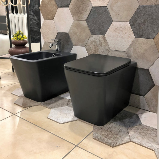 Coppia di sanitari wc e bidet a terra ceramica nera SICENA SQUARED