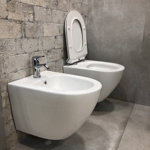 Coppia di sanitari wc e bidet sospesi ceramica SICENA ROUNDED