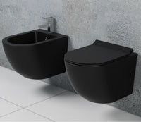 Coppia di sanitari wc e bidet sospesi ceramica nera SICENA ROUNDED