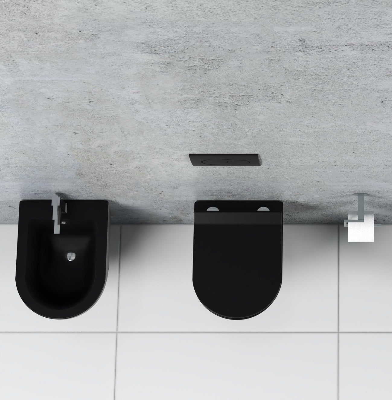 Coppia di sanitari wc e bidet sospesi ceramica nera SICENA ROUNDED