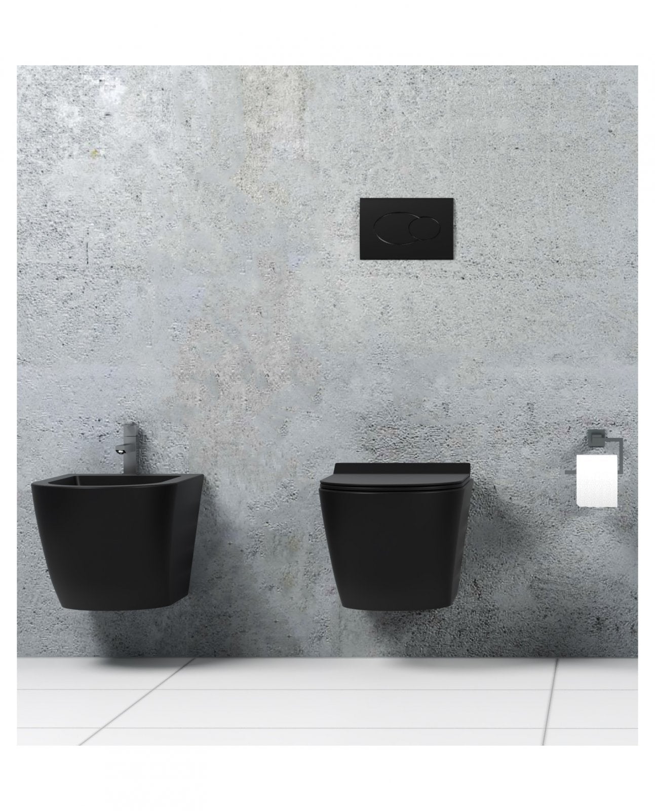 Coppia di sanitari wc e bidet sospesi ceramica nera SICENA SQUARED