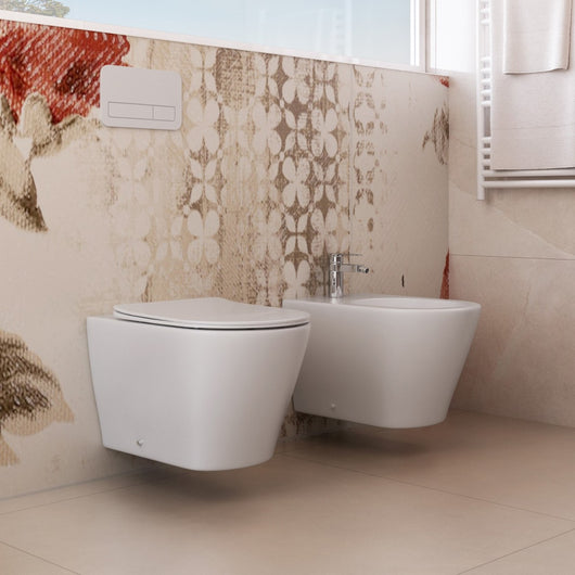 Sanitari sospesi senza brida wc bidet ceramica oceano