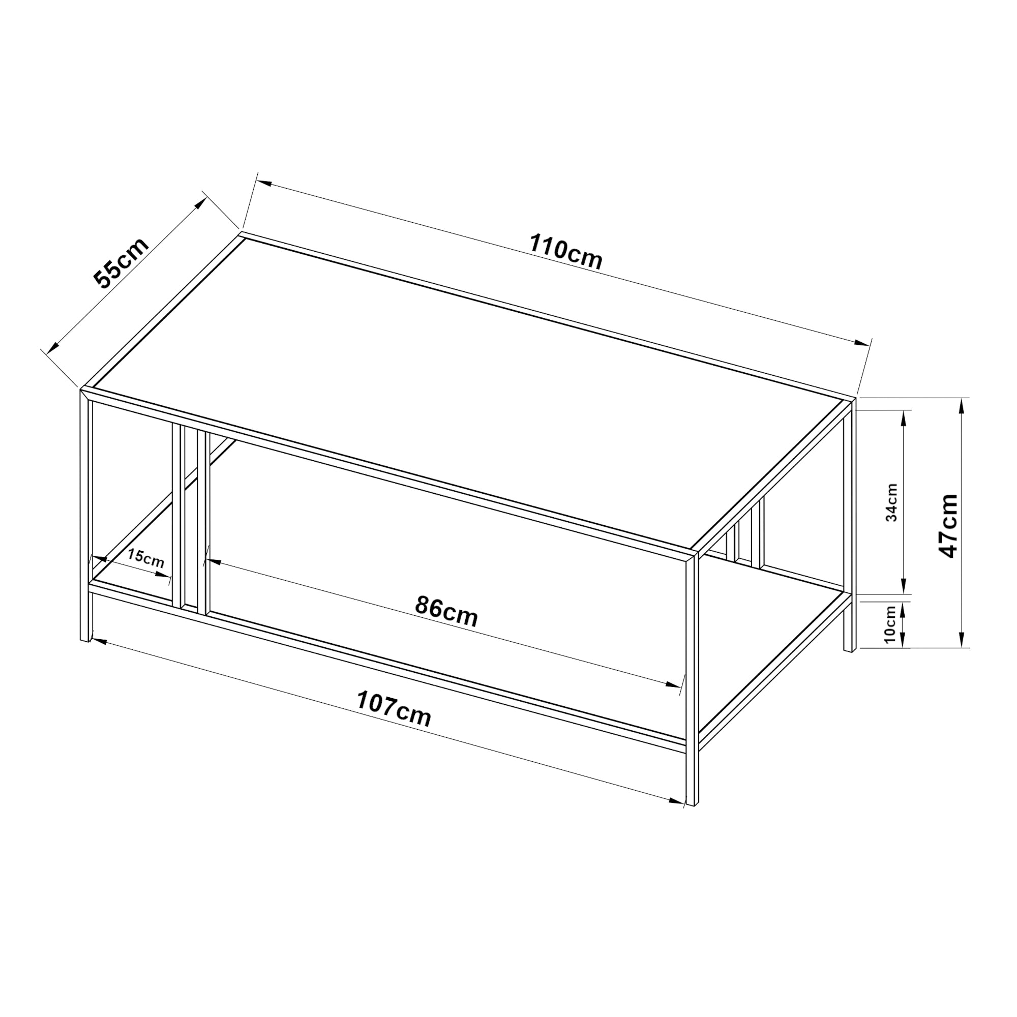 Tavolino Basso Kumlinge in Metallo con Ripiano 47 x 110 x 55 cm Nero [en.casa]