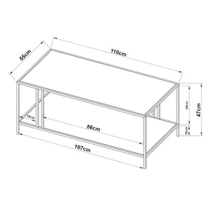 Tavolino Basso Kumlinge in Metallo con Ripiano 47 x 110 x 55 cm Nero [en.casa]