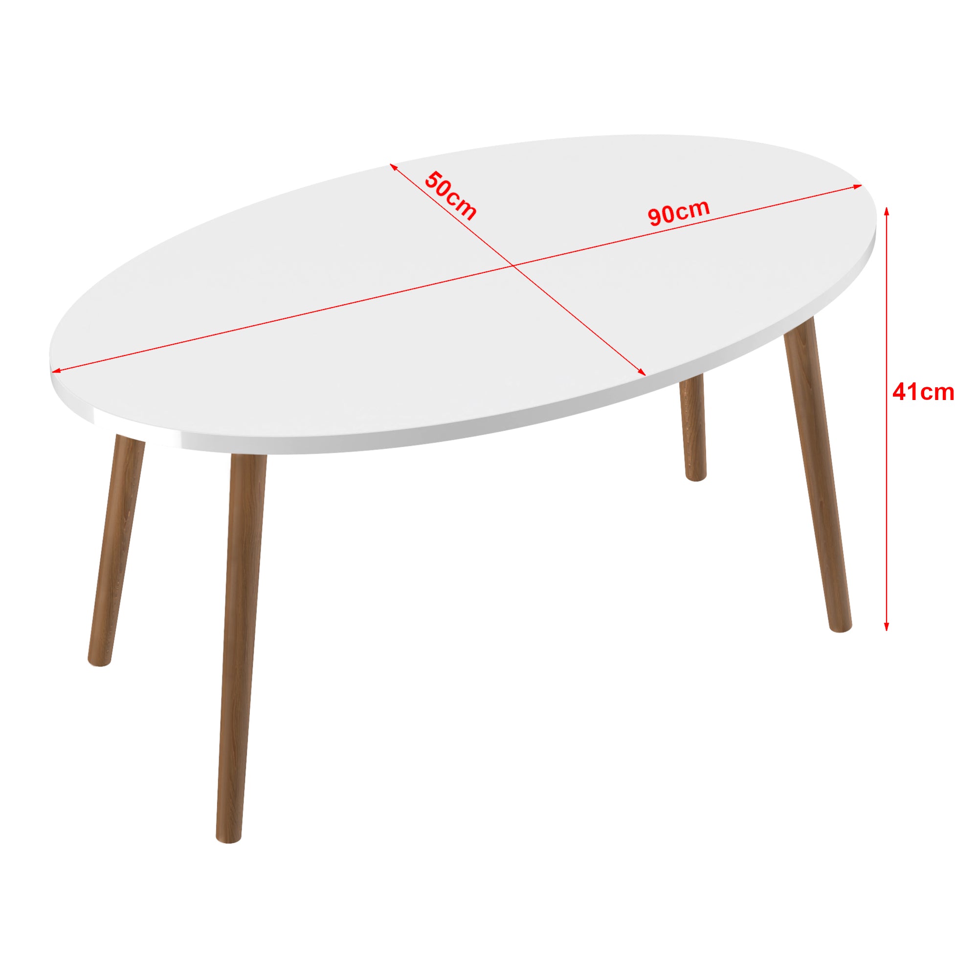 Tavolino Basso da caffé 'Sindal' (AxLxP) 41 x 90 x 50 cm Tavolino da Salotto con Gambe in Legno e Piano Ovale - Bianco