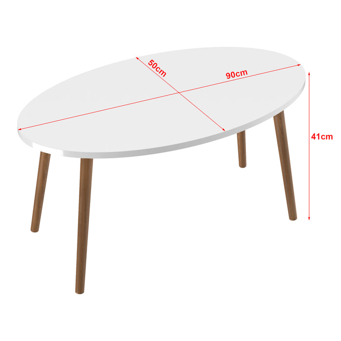 Tavolino Basso da caffé 'Sindal' (AxLxP) 41 x 90 x 50 cm Tavolino da Salotto con Gambe in Legno e Piano Ovale - Bianco