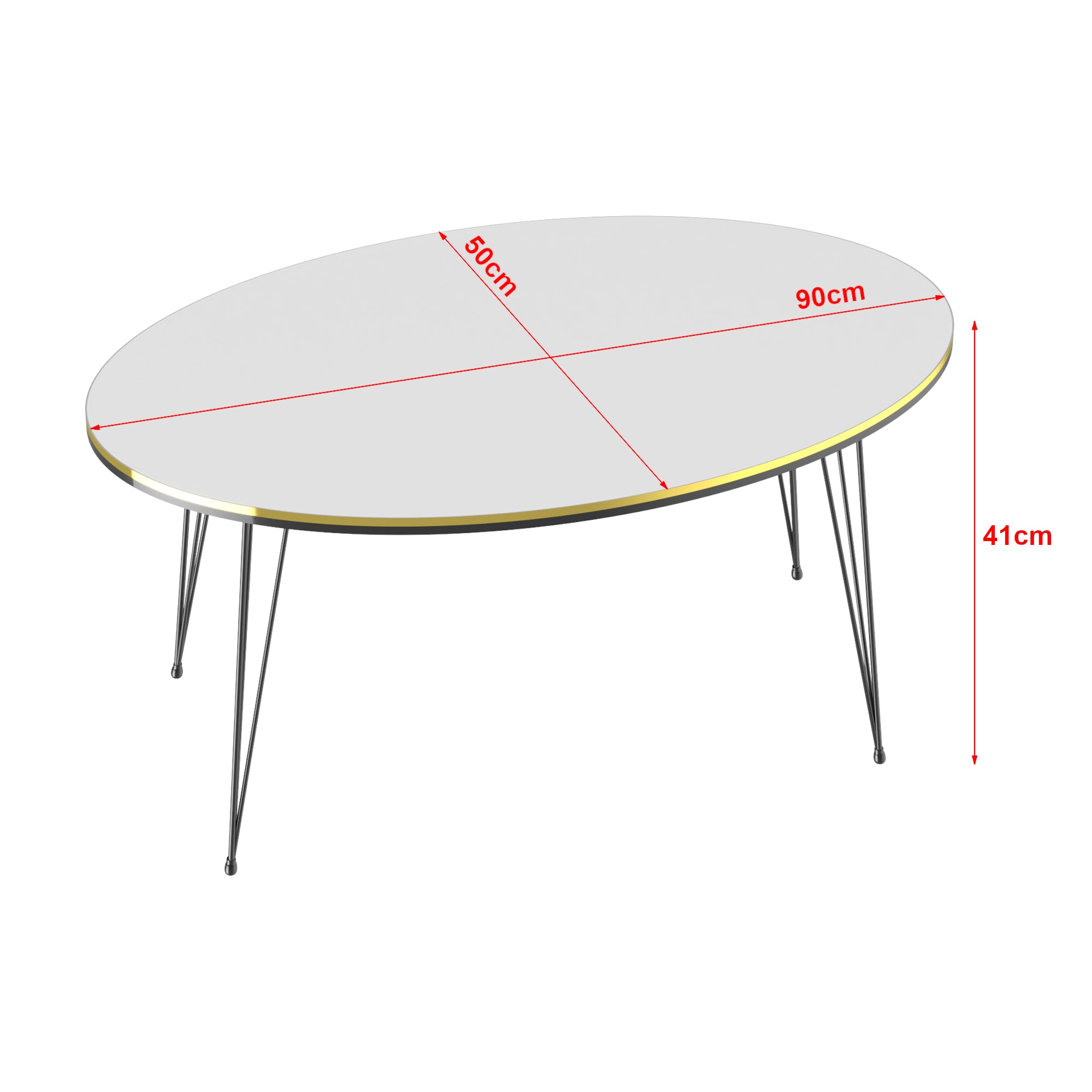 Tavolino Basso 'Hirtshals' (AxLxP) 41 x 90 x 50 cm Tavolino da Salotto con Gambe a Forcina e Piano Ovale - Bianco / Oro