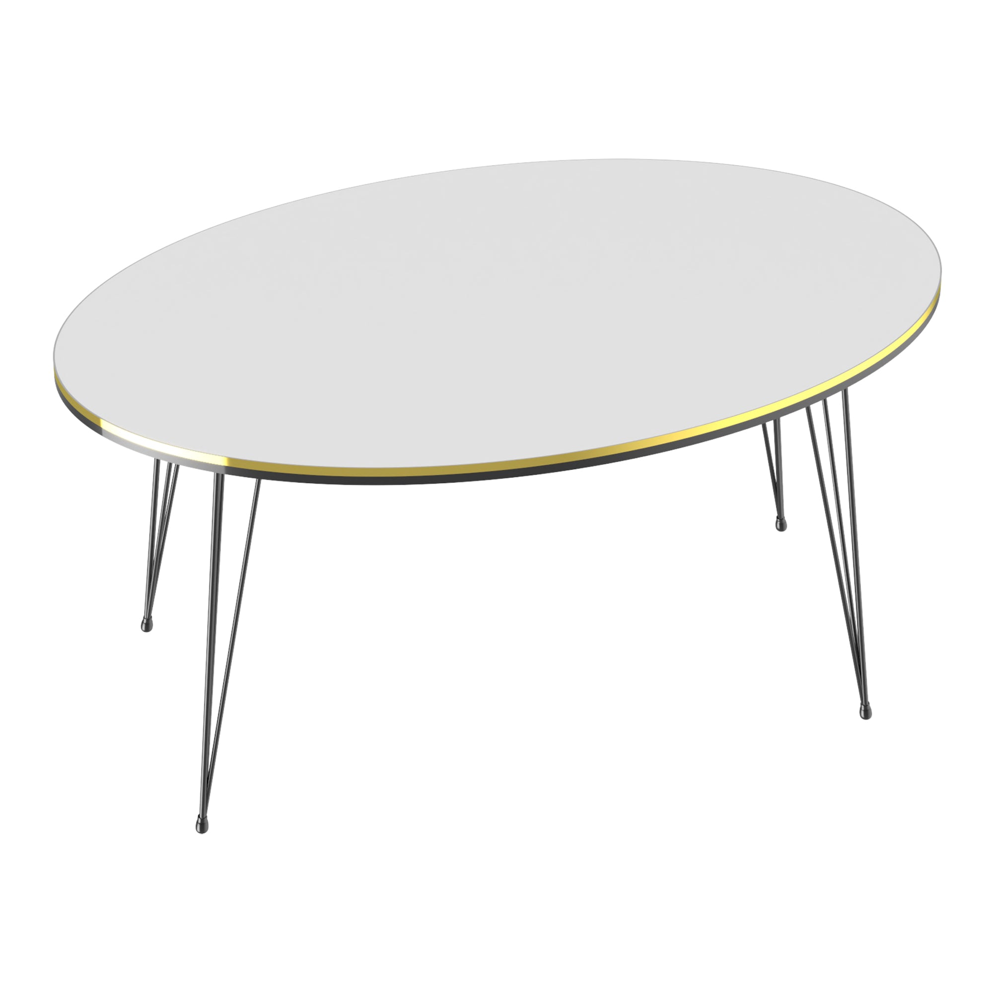 Tavolino Basso 'Hirtshals' (AxLxP) 41 x 90 x 50 cm Tavolino da Salotto con Gambe a Forcina e Piano Ovale - Bianco / Oro