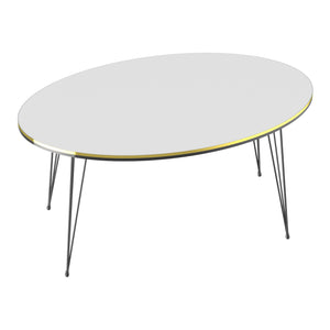 Tavolino Basso 'Hirtshals' (AxLxP) 41 x 90 x 50 cm Tavolino da Salotto con Gambe a Forcina e Piano Ovale - Bianco / Oro