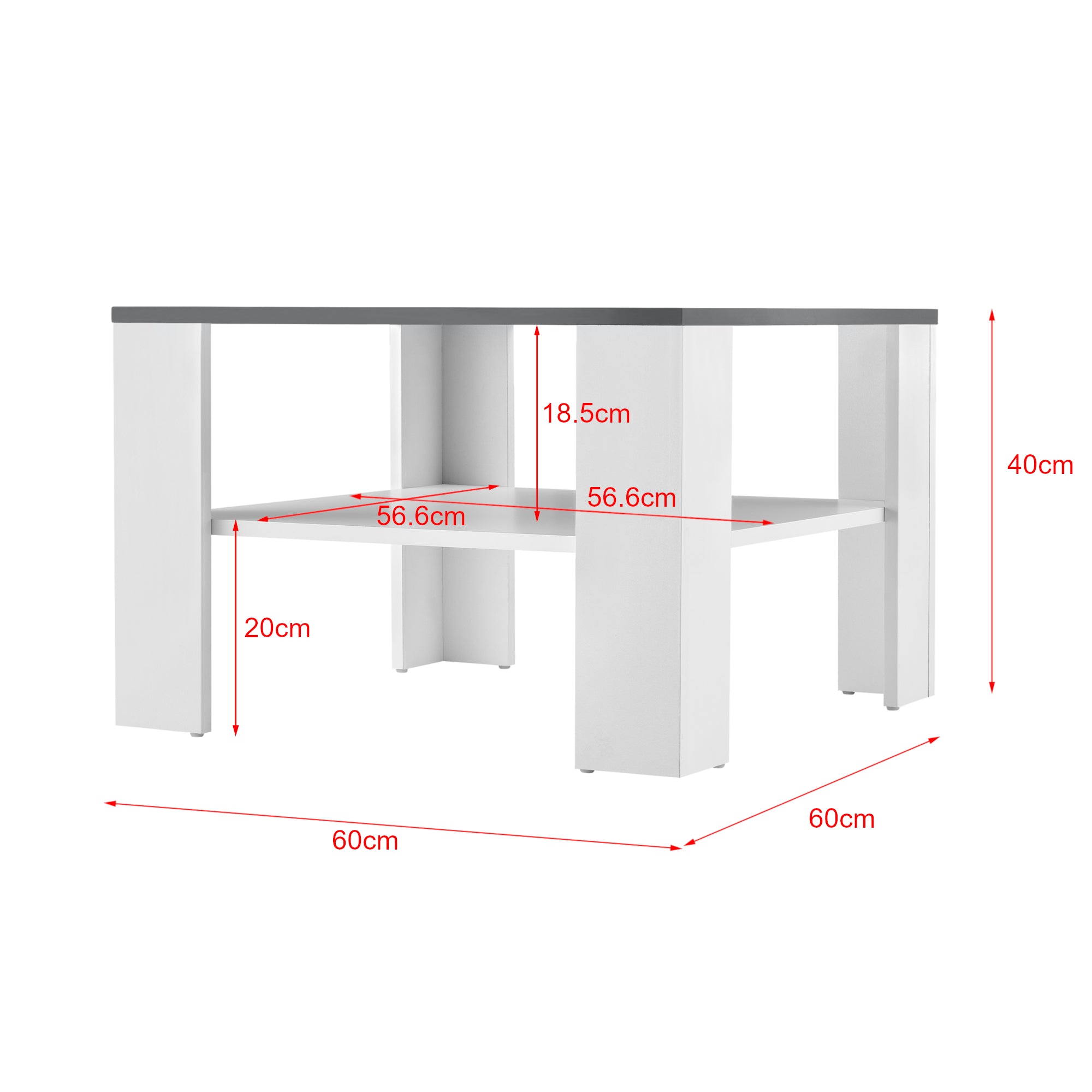  Tavolino da Salotto con Ripiano 60 x 60 40 cm Tavolino Basso Tavolino da Caffè Portariviste - Bianco / Grigio